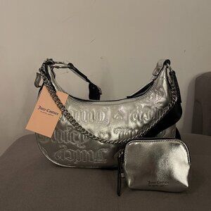 Juicy Couture Silver Chrome HALFMOON XBODY Hobo Crossbody/Shoulder Bag w/ Pouch